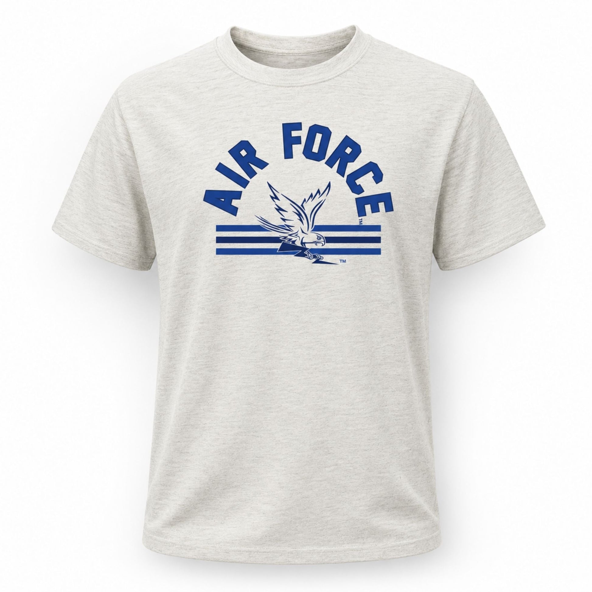 Youth heather gray Air Force Academy Long Blue Line graphic tee on white background