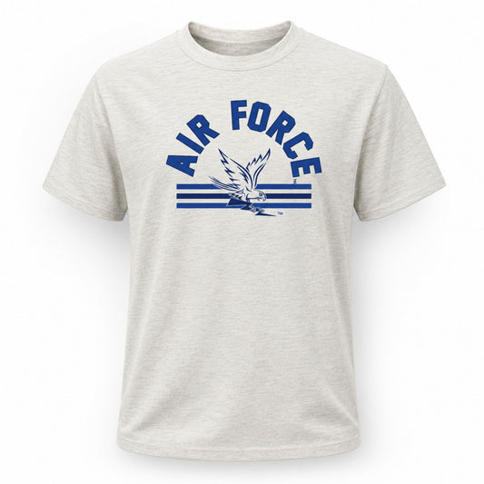 Youth heather gray Air Force Academy Long Blue Line graphic tee on white background